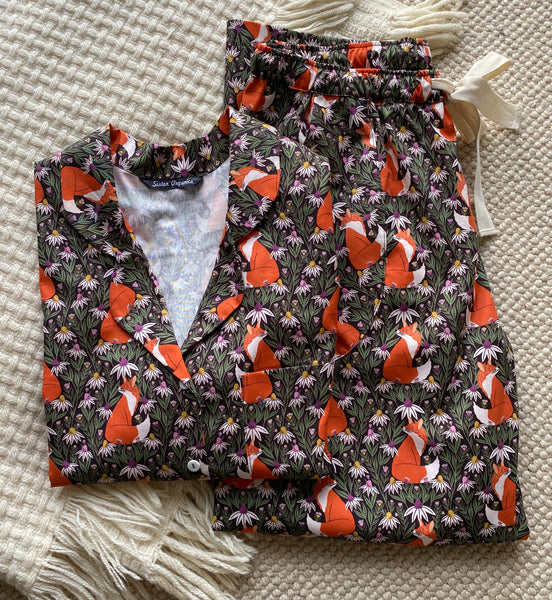 Fox print organic cotton pyjamas trousers & shirt