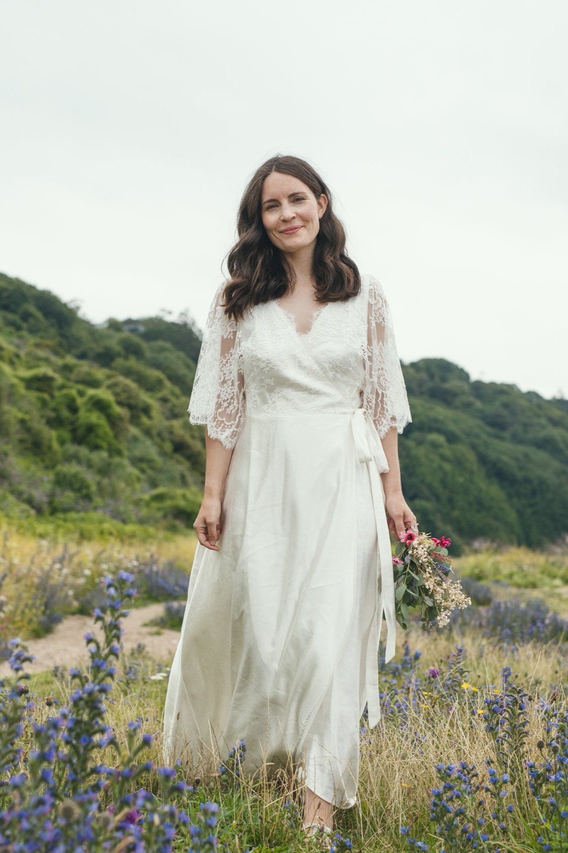 'Peony' Hemp silk & lace wrap bridal dress