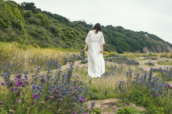 'Peony' Hemp silk & lace wrap bridal dress