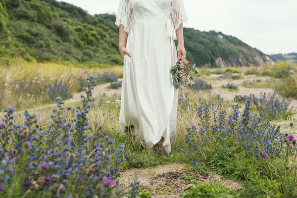 'Peony' Hemp silk & lace wrap bridal dress