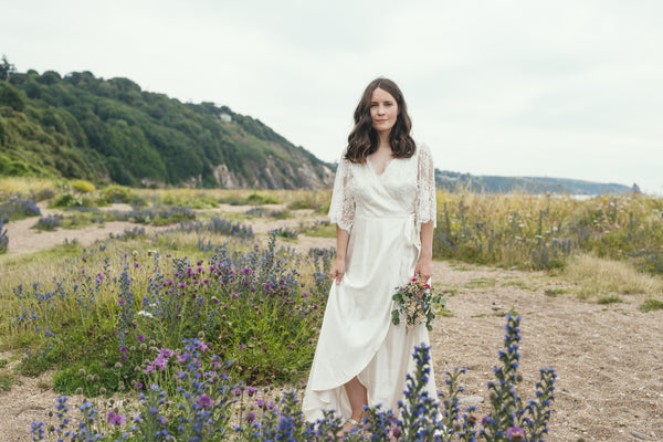 'Peony' Hemp silk & lace wrap bridal dress