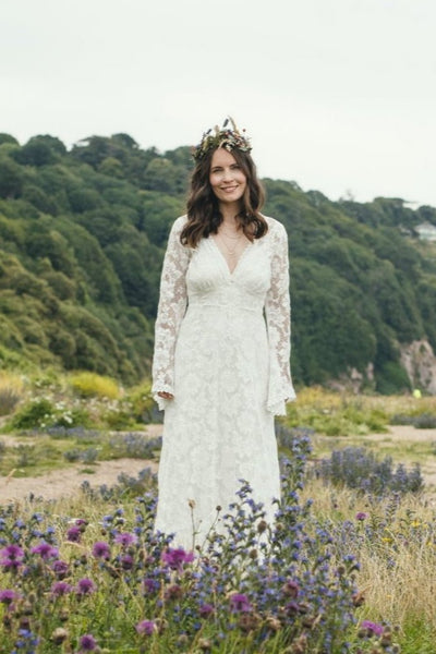 'Willow' flared sleeve lace bridal dress