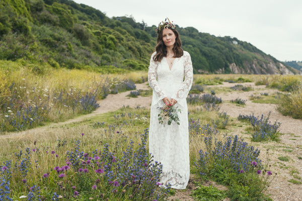 'Willow' flared sleeve lace bridal dress