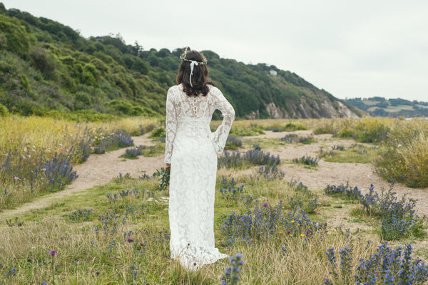 'Willow' flared sleeve lace bridal dress