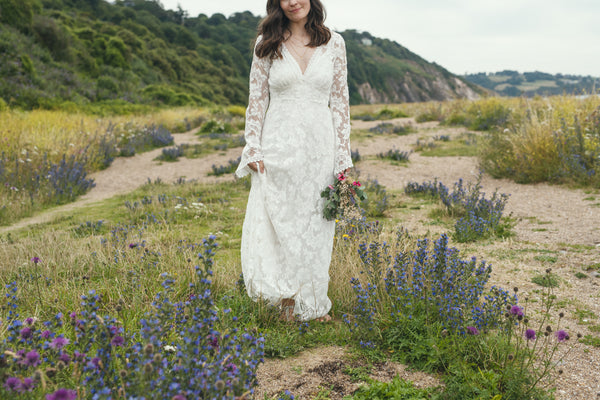 'Willow' flared sleeve lace bridal dress