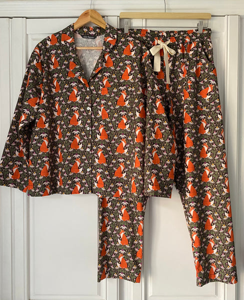 Fox print organic cotton pyjamas trousers & shirt