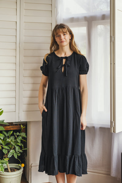 Libby crinkle cotton tie front dress