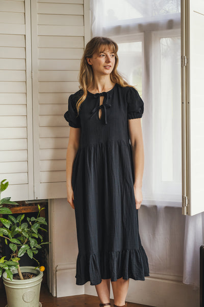 Libby crinkle cotton tie front dress