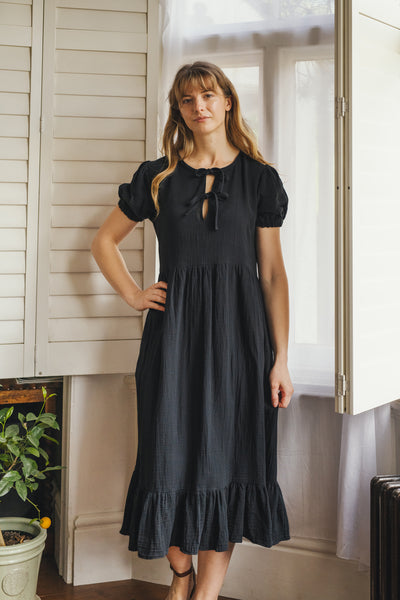 Libby crinkle cotton tie front dress