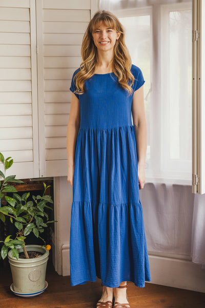 Emily Blue crinkle cotton maxi dress