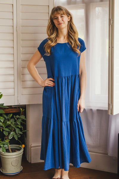 Emily Blue crinkle cotton maxi dress