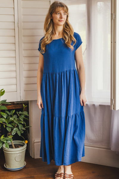 Emily Blue crinkle cotton maxi dress