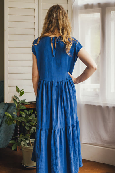 Emily Blue crinkle cotton maxi dress