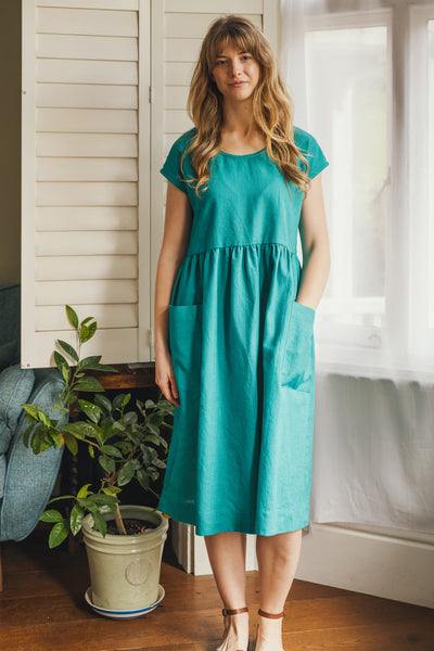 Marlin aqua linen dress