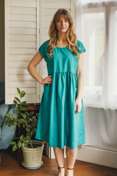 Marlin aqua linen dress