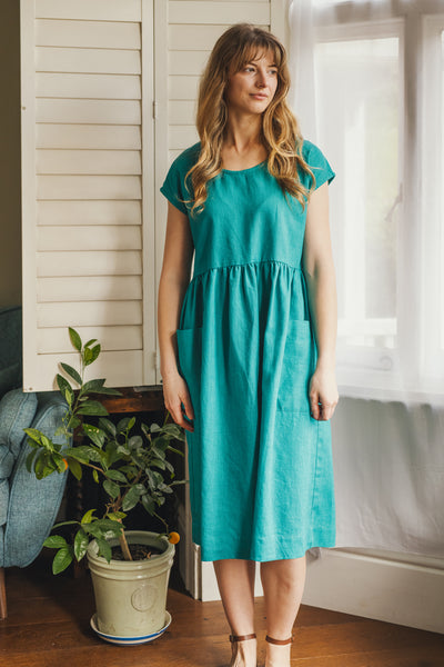 Marlin aqua linen dress