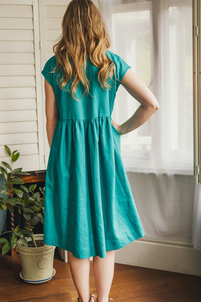 Marlin aqua linen dress