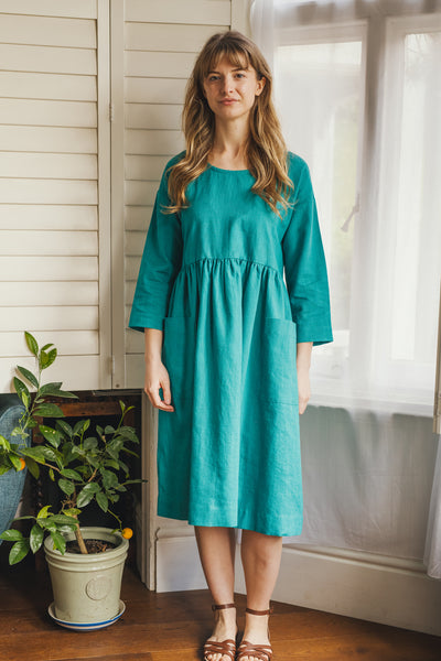 Sadie aqua linen dress