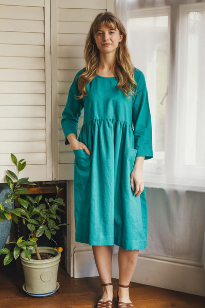 Sadie aqua linen dress