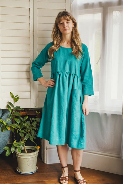 Sadie aqua linen dress