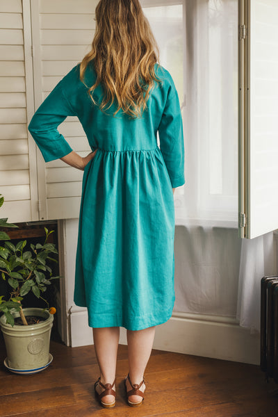 Sadie aqua linen dress