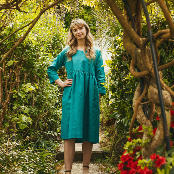 Sadie aqua linen dress