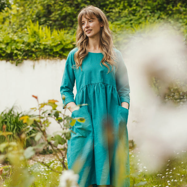 Sadie aqua linen dress