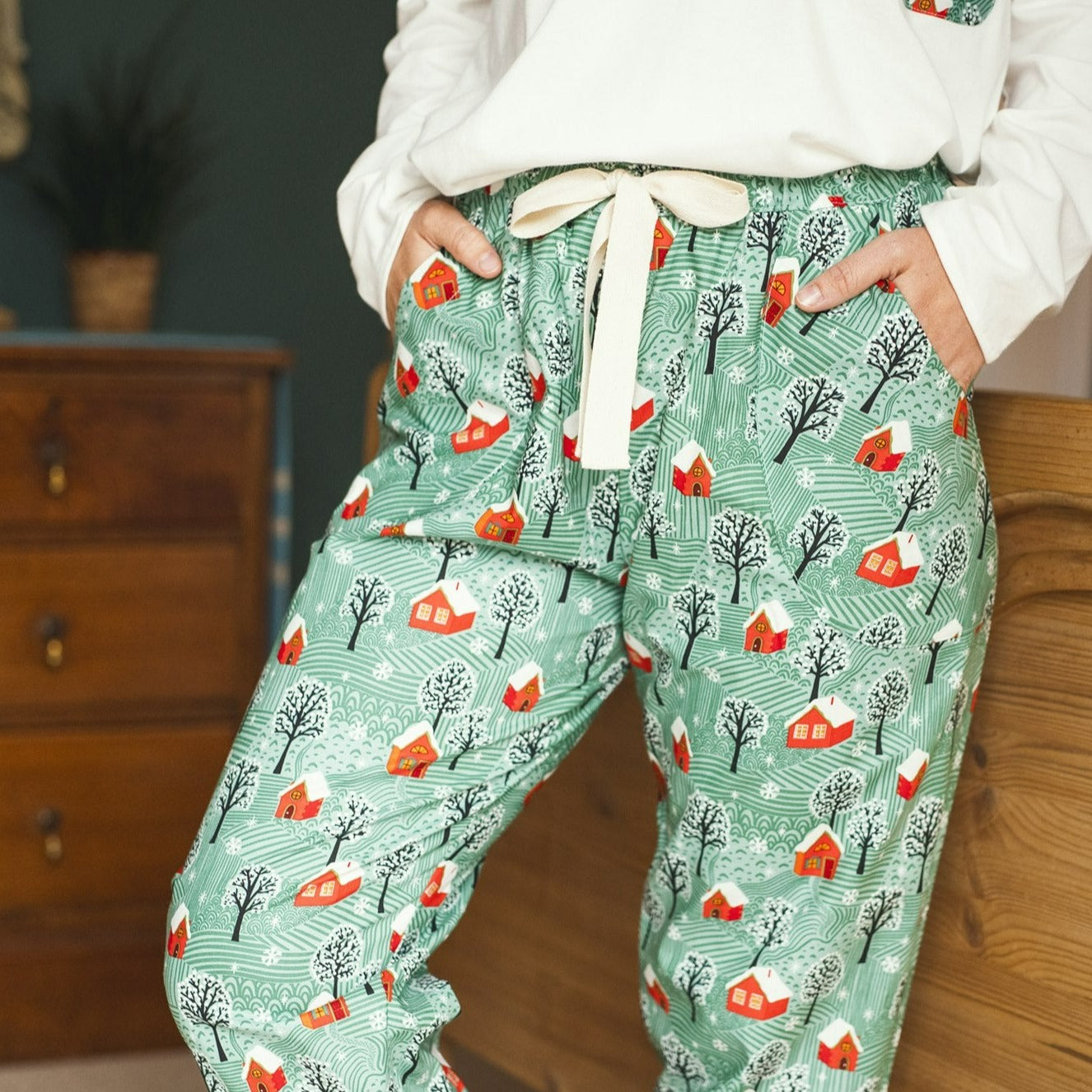 SALE Cosy Christmas print organic cotton pyjama trousers