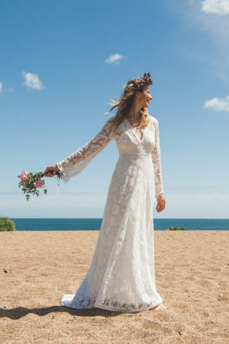 'Willow' flared sleeve lace bridal dress