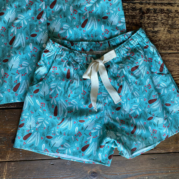 SALE - Pine print organic cotton pyjama shorts & shirt set size M & L