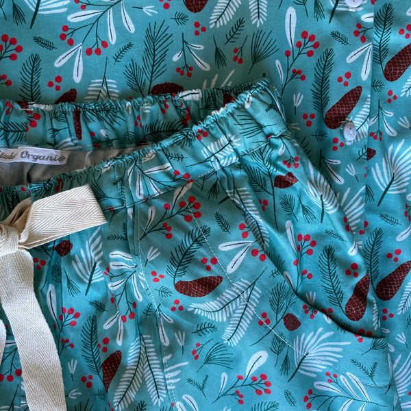 SALE - Pine print organic cotton pyjama shorts & shirt set size M & L