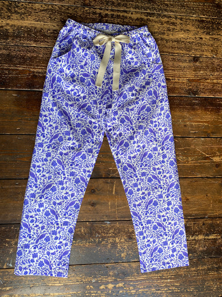 Indigo bird print organic cotton pyjama trousers