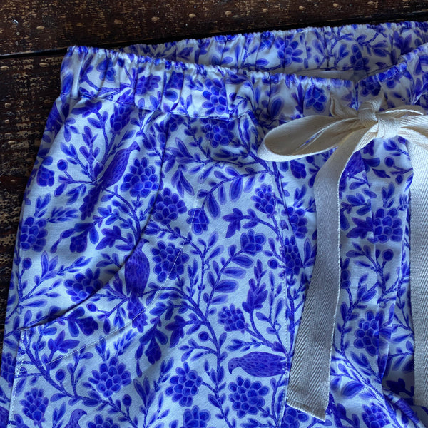 Indigo bird print organic cotton pyjama trousers