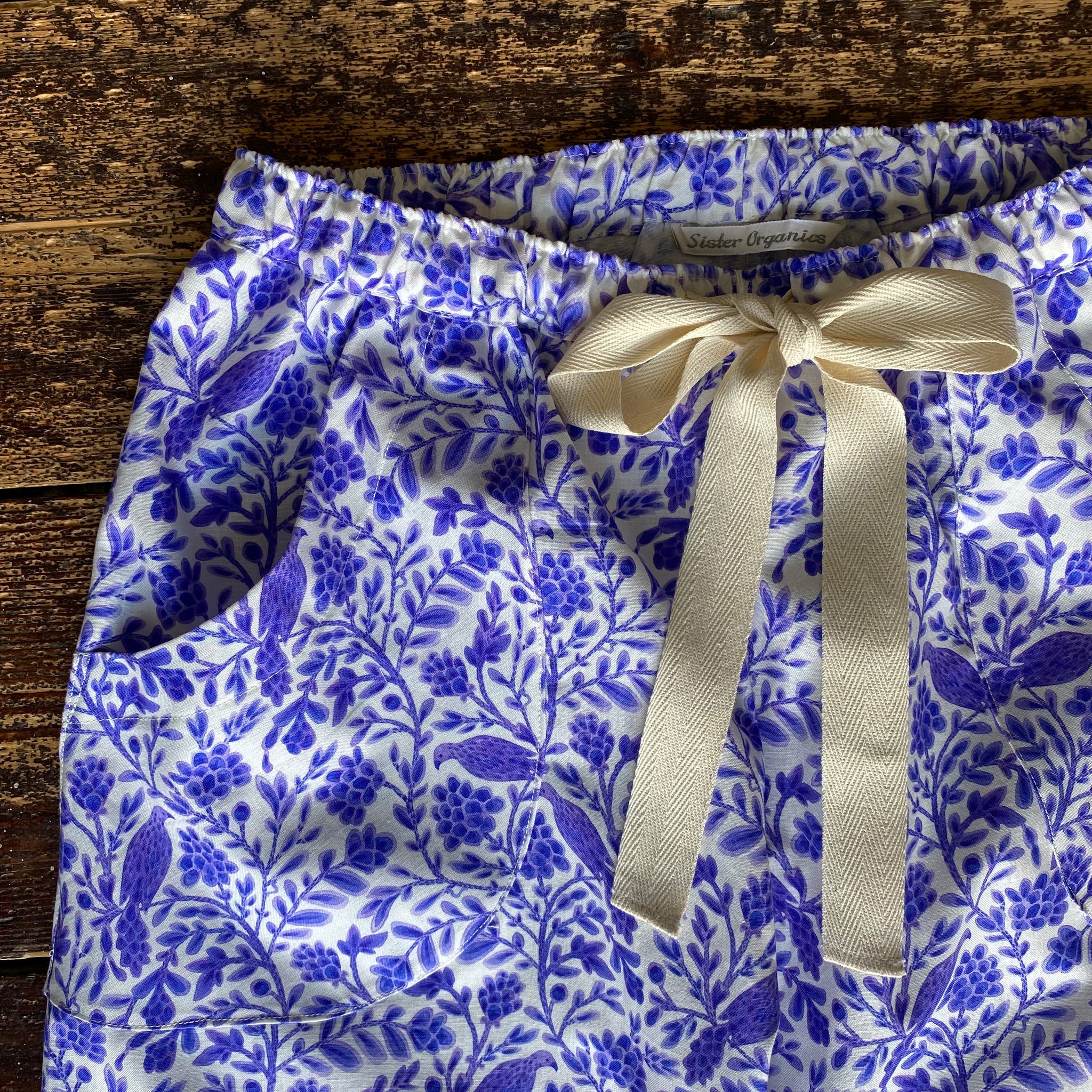 Indigo bird print organic cotton pyjama trousers